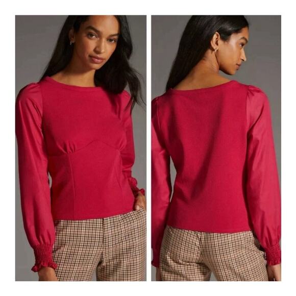 Anthropologie Y2K Babydoll Top Shirt L Pink Mixed Media Renaissance Preppy - Picture 1 of 7